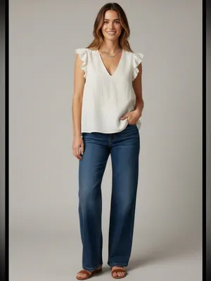 NWT Cotton Gauze V-Neck Ruffle Sleeve Blouse thumbnail 2