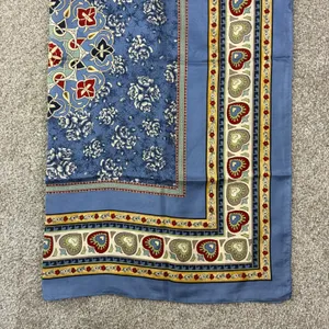 New Stu Square Scarf Blue Floral Heart Medallion Silk Boho Chic Cottagecore thumbnail 8