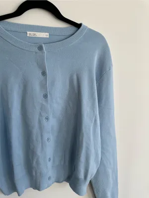 Oak + Fort Button Up Cardigan in Blue Mist 100% Cotton thumbnail 3