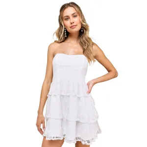 Lulus Sweet Perception White Lace Strapless Tiered Mini Dress size XXS NWT thumbnail 7