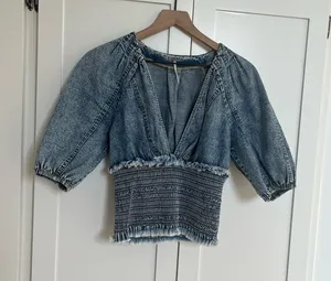 Free People denim top thumbnail 1