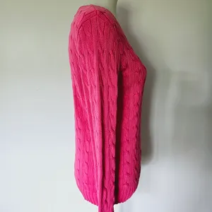 Ralph Lauren Fuchsia & Lime Cable Knit Cotton Crewneck Sweater Size Medium thumbnail 5