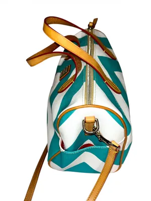 Dooney & Bourke Turquoise and White Chevron Satchel with Tan Trim thumbnail 2