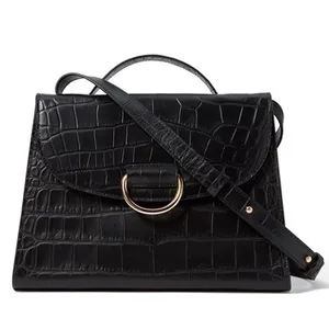 ASOS Black Croc Embossed Top Handle Crossbody Bag Gold D-Ring Satchel thumbnail 2