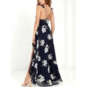 Lulus All Mine Navy Blue Floral Print High-Low‎ Wrap Dress SMALL thumbnail 3