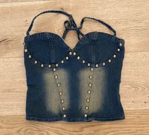 SHEIN - Studded Corset Style Crop Top in Denim Blue thumbnail 1