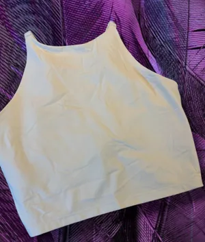 Athleta White High Neck Cutout Crop Sports Bra Tank Top Size Small thumbnail 1