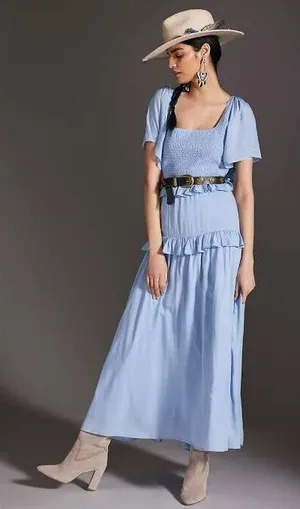 Anthropologie Tiered Ruffled Maxi Dress Size L thumbnail 1