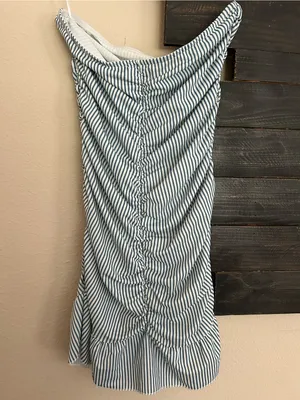 Edikted Gaia Gathered Mini Dress Strapless Striped Ruched Ruffle Hem thumbnail 5