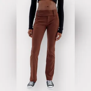 Urban Outfitters Pants‎ Gingham Plaid Black Brown Flared Leg Size 2 Preppy Retro thumbnail 2