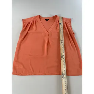 Ann Taylor Factory Peach Chiffon V Neck Cap Sleeve Top Size M thumbnail 4
