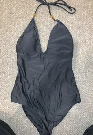 Grey Low Cut One Piece Swimsuit thumbnail 1