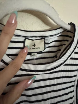 Tuckernuck Stripe Anthos Cotton Tank Top Sz M Ribbed Black White thumbnail 4