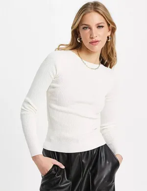 ASOS DESIGN sweater with twist back detail in cream thumbnail 1