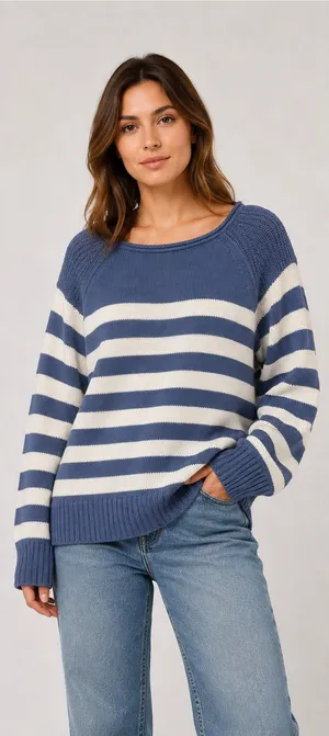 Aerie Women’s M Blue White Striped Knit Sweater Coastal Nautical NWT thumbnail 1