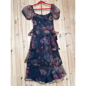 NWT Lulus Oh-So Stunning Navy Blue Floral Organza Tiered Midi Dress Cruise Sze M thumbnail 5