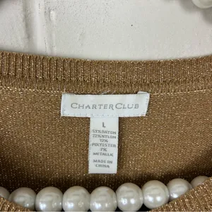 Charter Club Gold Metallic Thread Knit Cardigan Sweater Size L thumbnail 5