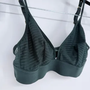 LIVELY The Busty Bralette Medium Green Striped Mesh Plunge Wireless Bra thumbnail 5