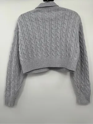Aritzia Sunday Best Rosebud Polo Sweater S Gray Wool Cable Knit Cropped thumbnail 3