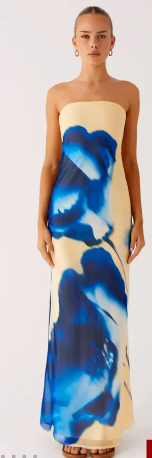 Peppermayo butter Yellow and blue floral strapless maxi dress thumbnail 1