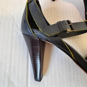 Boden Blue Leather Strappy Heels Women’s 7.5 Peep Toe Lime Green Trim Fall thumbnail 10