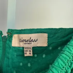 Timeless London Green Eyelet Dress UK20 US16 Flutter Sleeve Smocked‎ Casual thumbnail 4