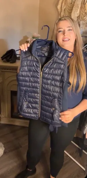 Love Tree Navy Quilted Lightweight Puffer Vest thumbnail 1