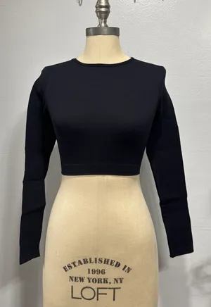 Zara Crop Top Crew Neck Pullover Stretch Long Sleeve Black Stretch Sz XS Stylish thumbnail 1