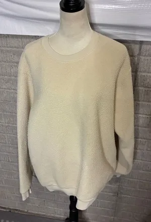 Fabletics Womens Sherpa Fleece Sweatshirt‎ Cream Off White Pullover XL thumbnail 1