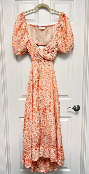 ASTR the Label Floral Maxi Dress‎ Open Back Puff Sleeve Pink XL thumbnail 1