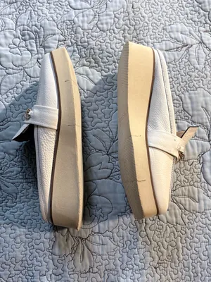 ☀️Naked Feet Elect Chamois White Leather Gold Chain Platform Loafer Mules Sz 8🧡 thumbnail 3