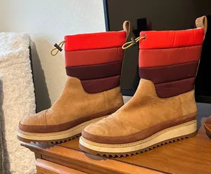 Toms Women's Suede and Quilted Colorblock Winter Boot - Tan & Red thumbnail 1
