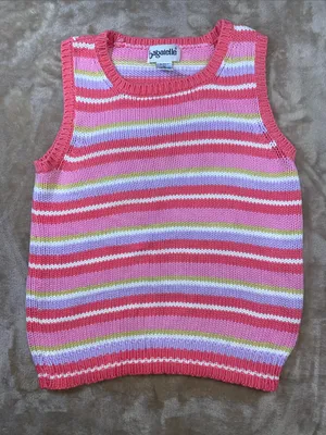 bagatelle Coral and Pink Striped V‑Neck Sleeveless Sweater thumbnail 1