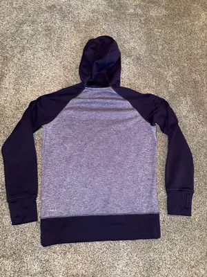 Nike Therma-Fit Two-Tone Purple and Heather Gray Pullover Hoodie with Thumbholes thumbnail 3