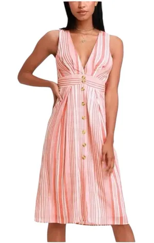 Lulus Estnelly Striped Button-Front Midi Dress L thumbnail 1