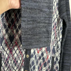Free People Foxtrot Argyle Knit Cardigan Sweater Women's L Wool Blend‎ Preppy thumbnail 9