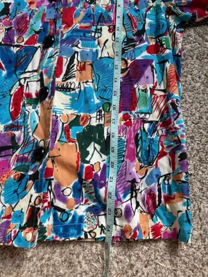 KEREN hart Colorful Abstract Button-Down Shirt Turquoise, Purple & Red Vintage thumbnail 4