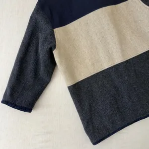 Herman Kay Vintage Women 12 Colorblock Wool‎ Coat Sherpa Collar Navy Grey Beige thumbnail 9