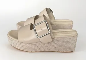 Franco Sarto Platform Wedge Slide Sandals Beige Buckle Comfort Women's US 7.5 thumbnail 1