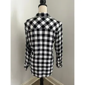 Buffalo Plaid Button Down Shirt sz Large Black White Preppy Minimalist Timeless thumbnail 5