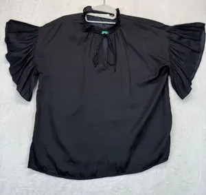 Mustard Seed Ruffle Sleeve Blouse Tie Neck‎ Top Flowy Black Small thumbnail 1