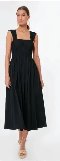 Pomander Place Tuckernuck Noah Smocked Midi Long Dress in Black Size Small thumbnail 1