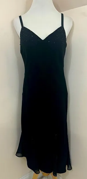 Evan Picone Vintage Y2K Black Slip Dress Beaded 10 thumbnail 1