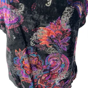 Ecote Multicolor Velvet Velour Paisley Short Sleeve Sheer Mesh Blouse Top Size M thumbnail 3