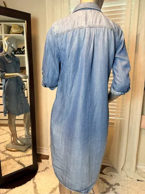 Reba 100% Tencel Chambray Denim Blue Shirt Dress Small Western Pockets Casual thumbnail 6