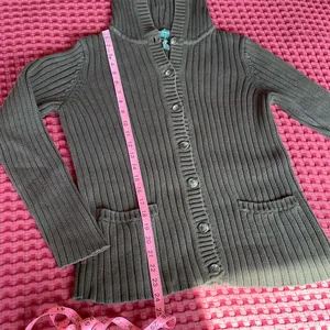 Lauren Ralph Lauren Women’s S Khaki Green Ribbed Hooded Cardigan 100% Cotton thumbnail 8