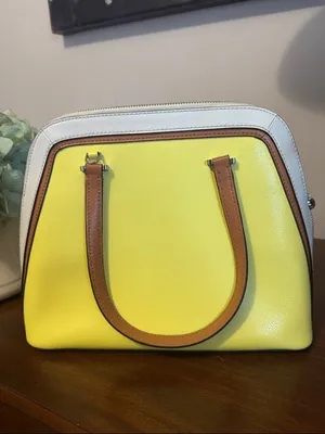 kate spade Yellow Leather Satchel with White Trim and Tan Handles thumbnail 3