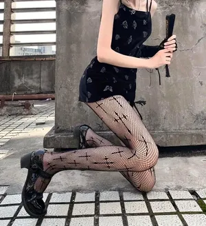 Cross Pattern Fishnet Tights, Hollow Out High Waist Mesh Pantyhose, Women's Stockings & Hosiery One Size 100% Polyester thumbnail 8