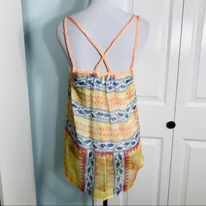 Free People Strappy Boho Summer Festival Tank Top Size Small Yellow Orange Blue thumbnail 8