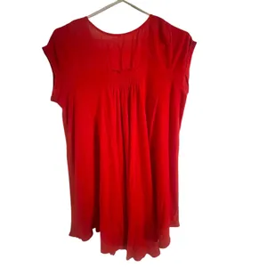Free People‎ Orange Button Front Tunic Top Cap Sleeve Boho Smocked Back V-Neck thumbnail 3